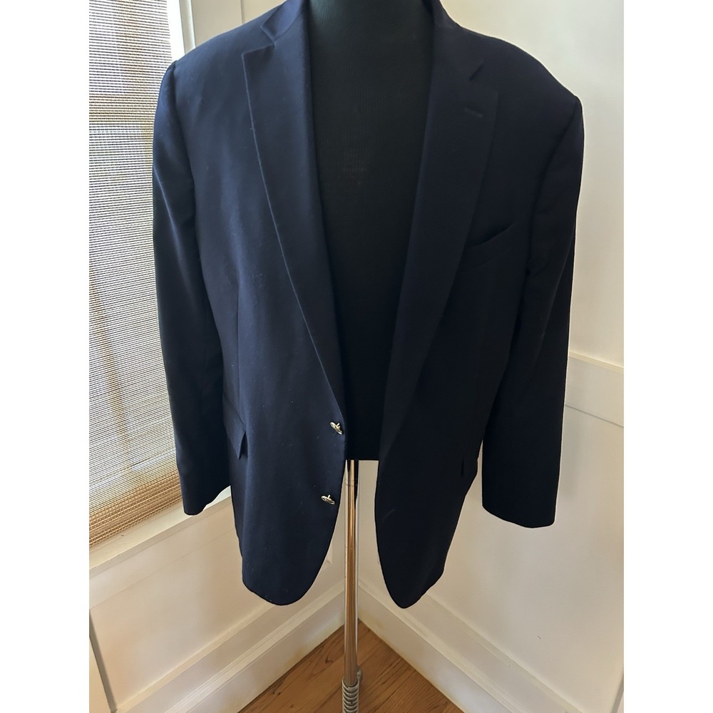 Vtg Preppy 48R Navy Blue Hopsack Wool Crested Gold Buttons Sports Coat Blazer